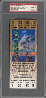2001 Super Bowl XXXV Full Ticket, Gold Variation - PSA GEM MT 10